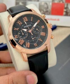 Fossil Grant Leather Belt Black Copper Watch