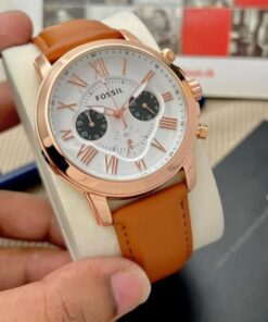 Fossil Grant Leather Belt Black Copper Watch Copy